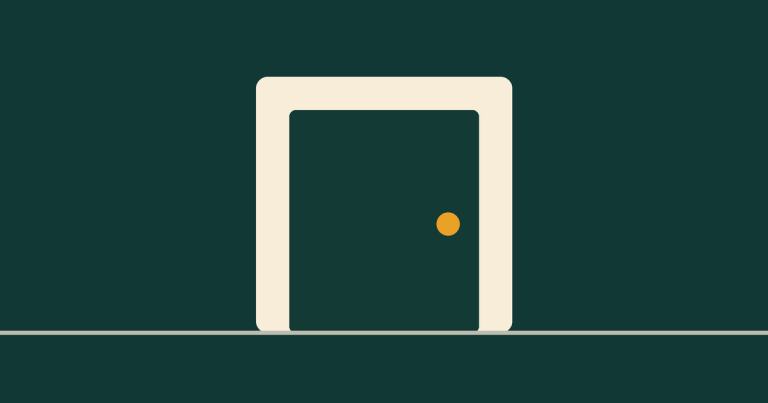 An open doorway drawn flat, with a small dawn gold handle.