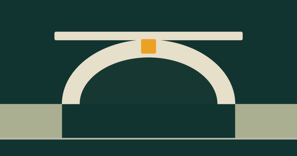 An arch bridge spanning two banks, with a dawn gold keystone.