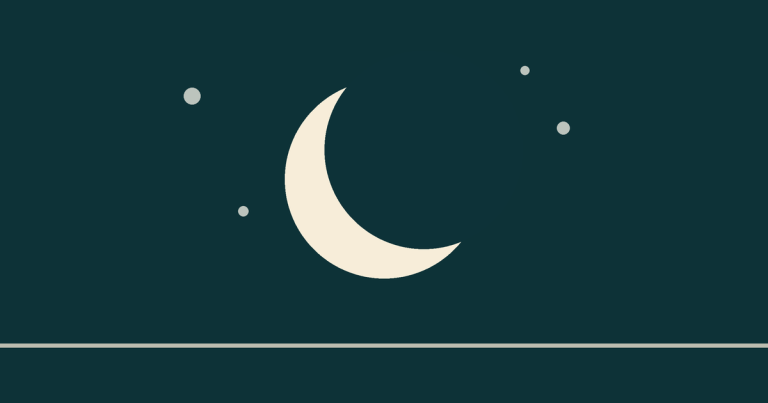 A crescent moon and scattered stars above a horizon line, the one night scene in the set.