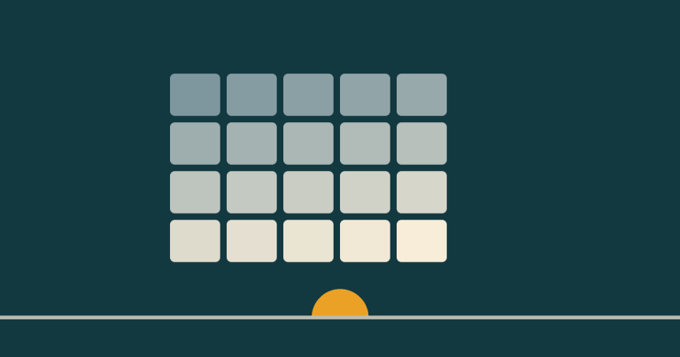 A grid of calendar cells lightening from left to right, with a sun rising at the end.