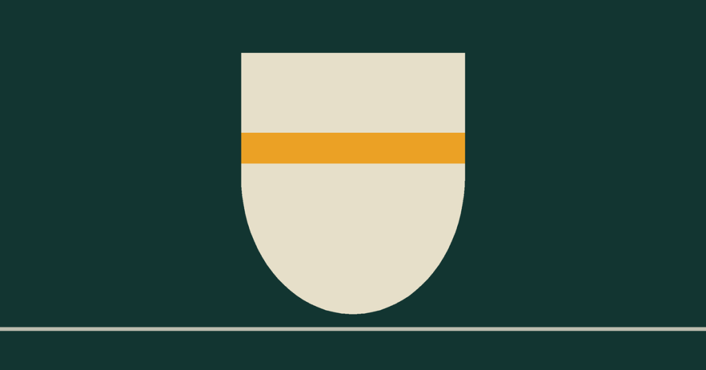 A plain shield drawn flat, with one dawn gold band across it.