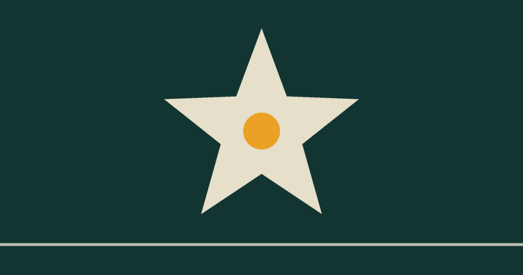 One bold five point star with a dawn gold centre.