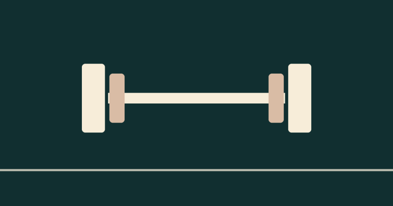A loaded barbell drawn flat, resting level above a horizon line.
