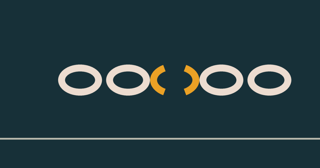 A chain of links with the middle one open in dawn gold, drawn flat.